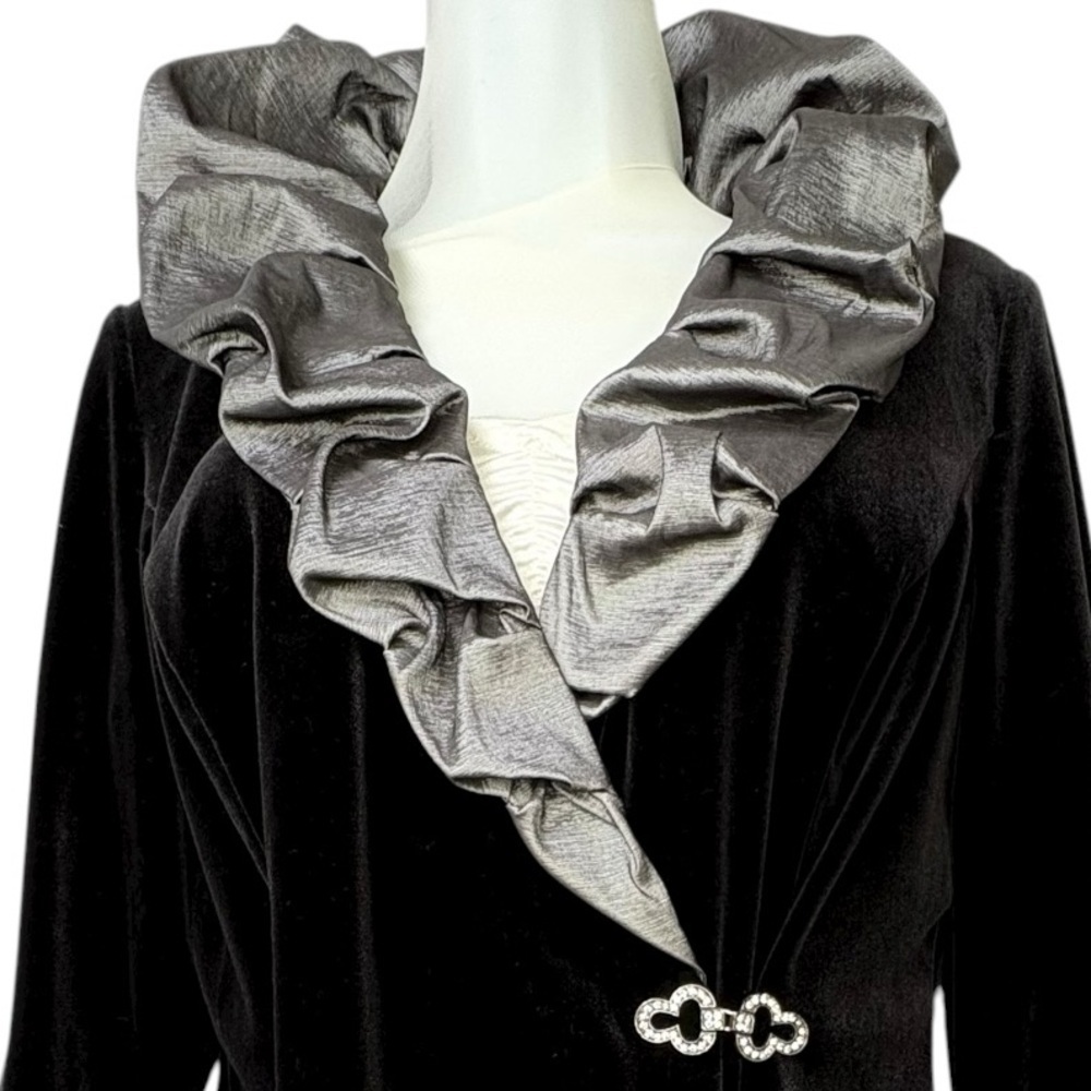 Whimsigoth  Velvet Jacket MP Rhinestone Clasp, Metallic Ruffle Fairy Grunge 90s - Picture 3 of 13